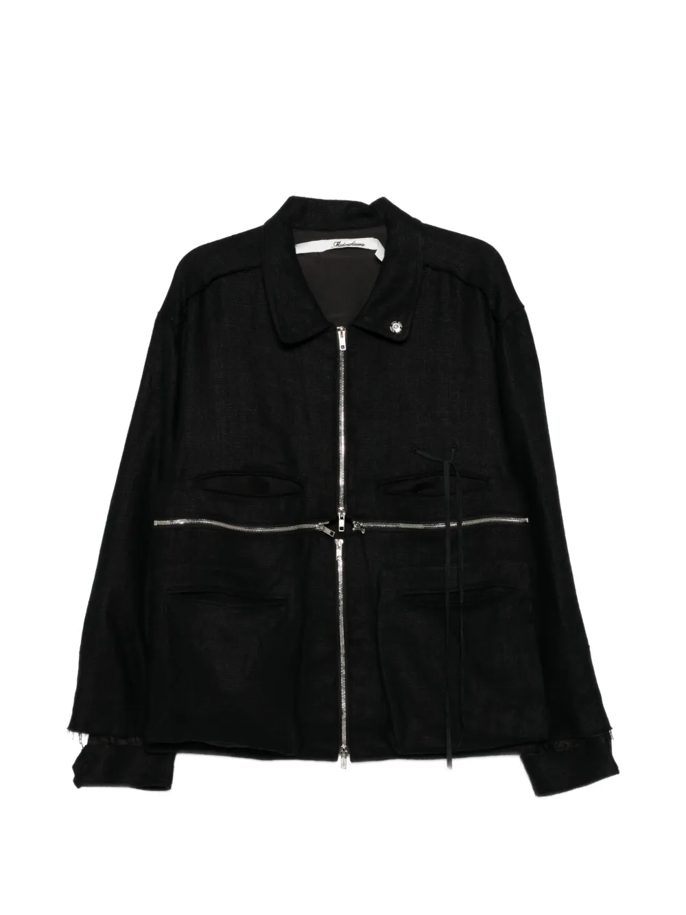 midorikawa lace-panelled frayed jacket - Nero