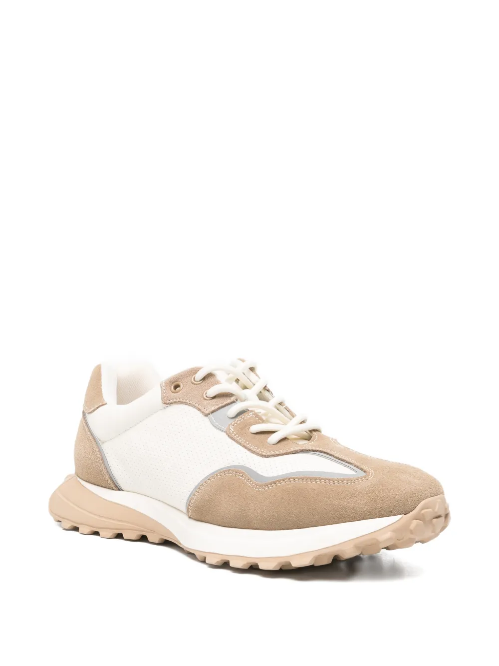 SERGIO MORETTI FIRENZE perforated suede-panelled sneakers Beige