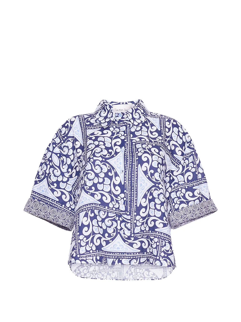Cara Cara tile-print linen top - Blau