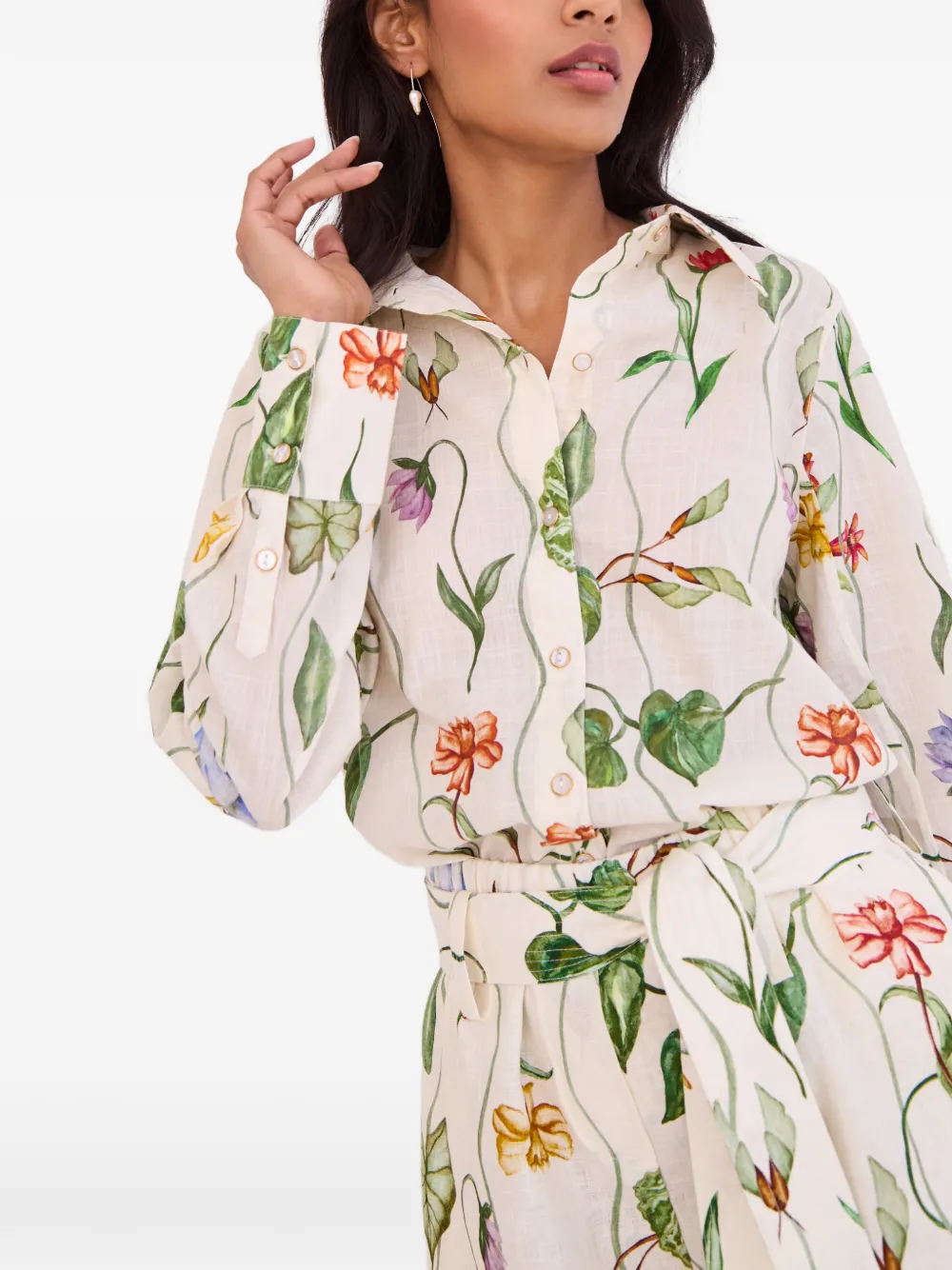 Cara Bennie linnen shorts met bloemenprint Wit