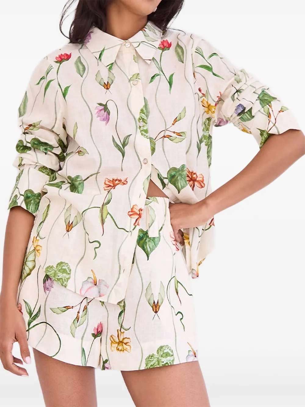 Cara Bennie linnen shorts met bloemenprint Wit