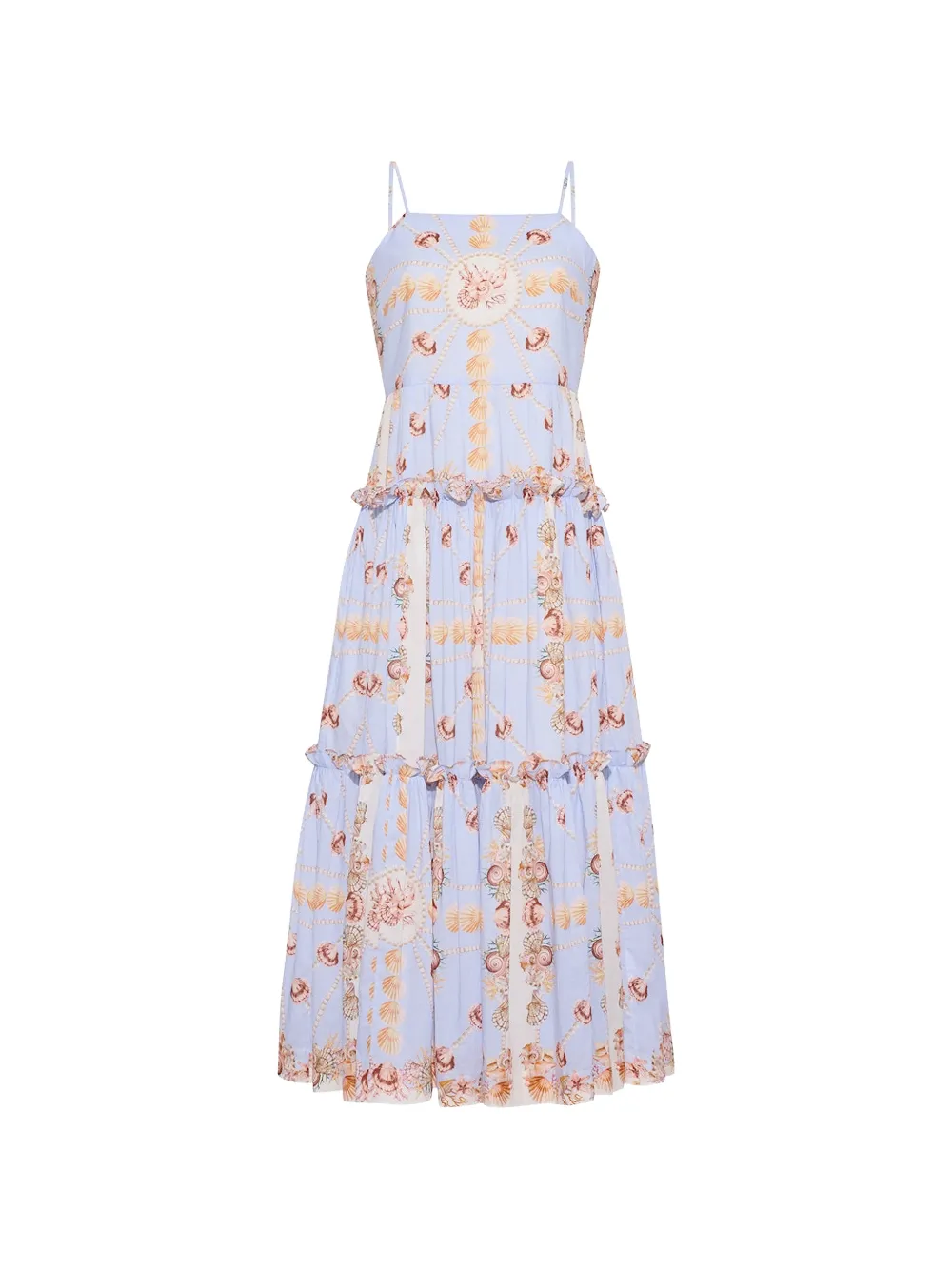 Cara Cara Harbour tiered seashell-print midi dress - Blu