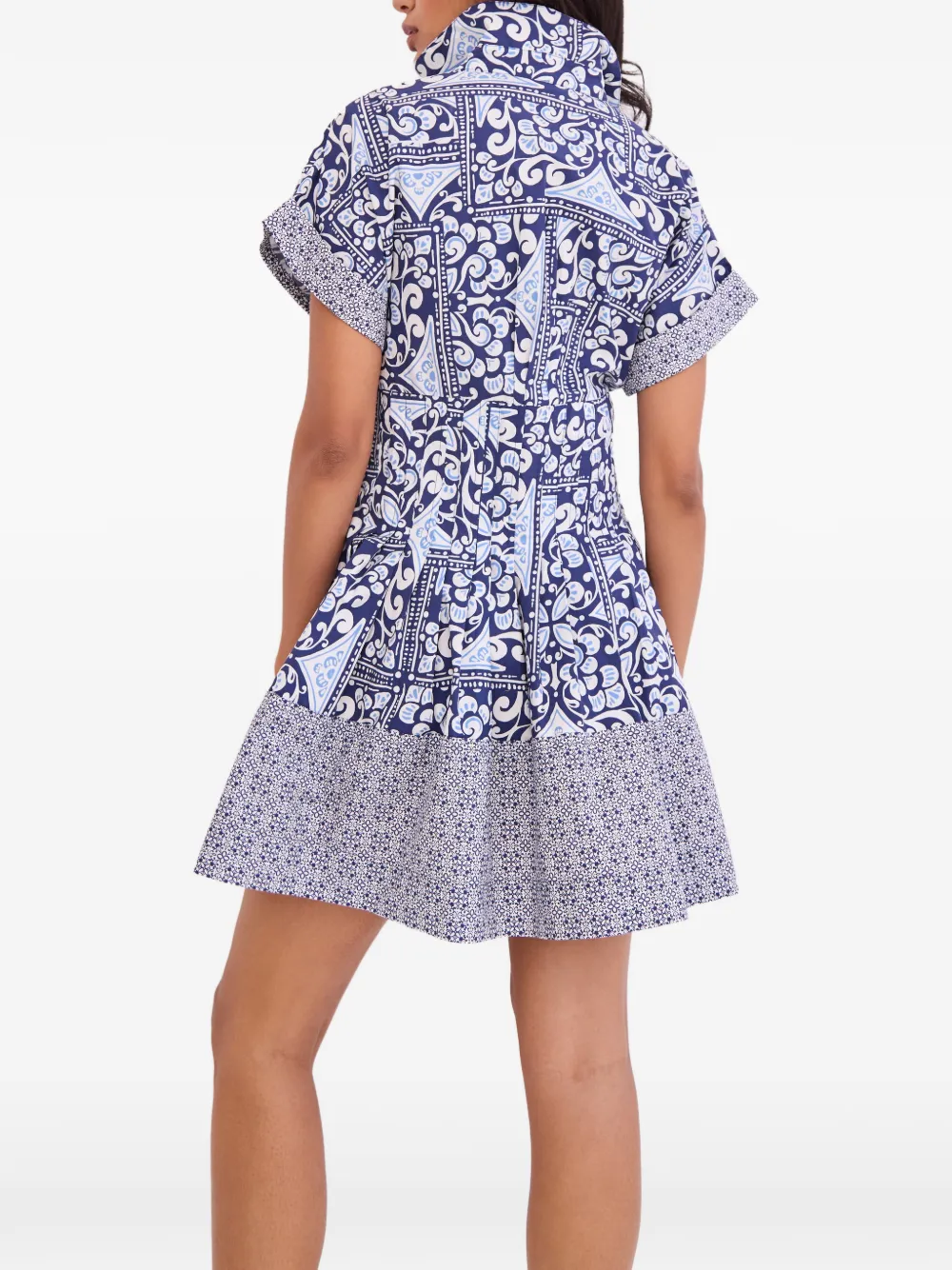 Cara Nash mini-blousejurk met tegel-print Blauw