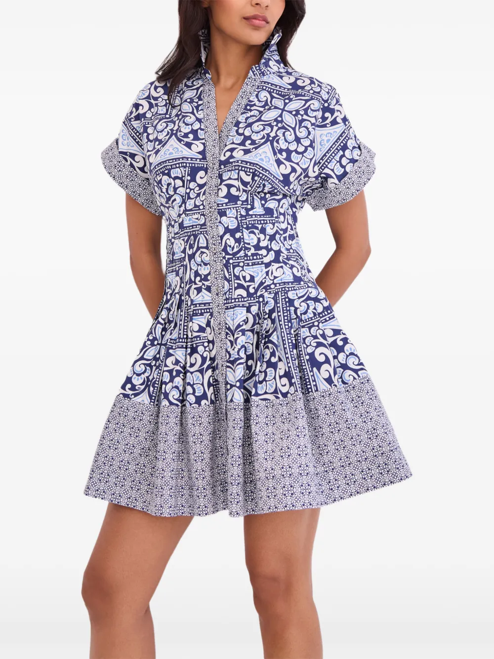 Cara Nash mini-blousejurk met tegel-print Blauw