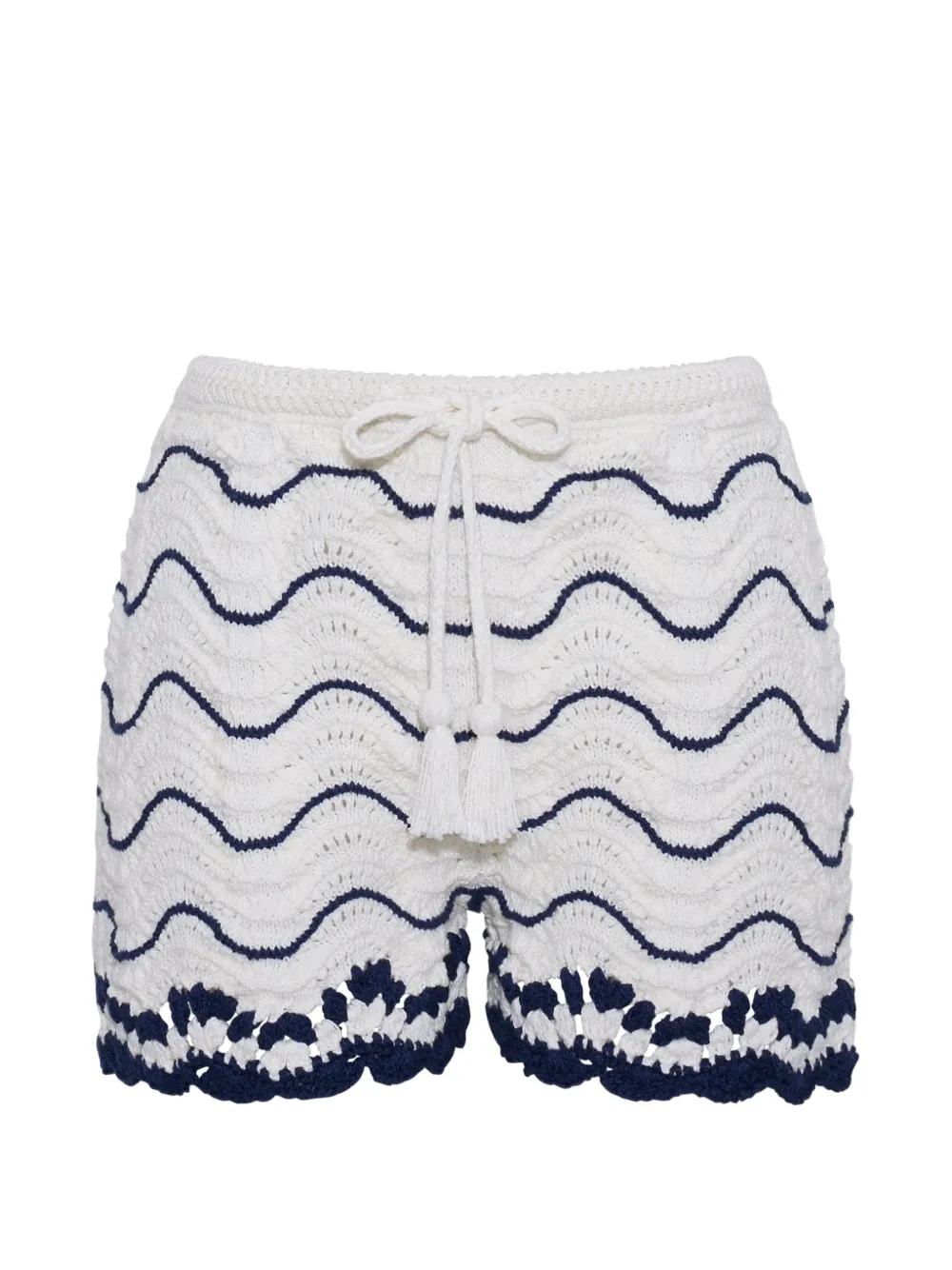 Cara Cara Aicha wave-stripe crochet shorts - Bianco
