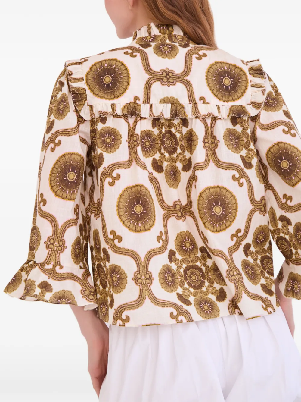 Cara Top met ruches en bloemenprint Wit