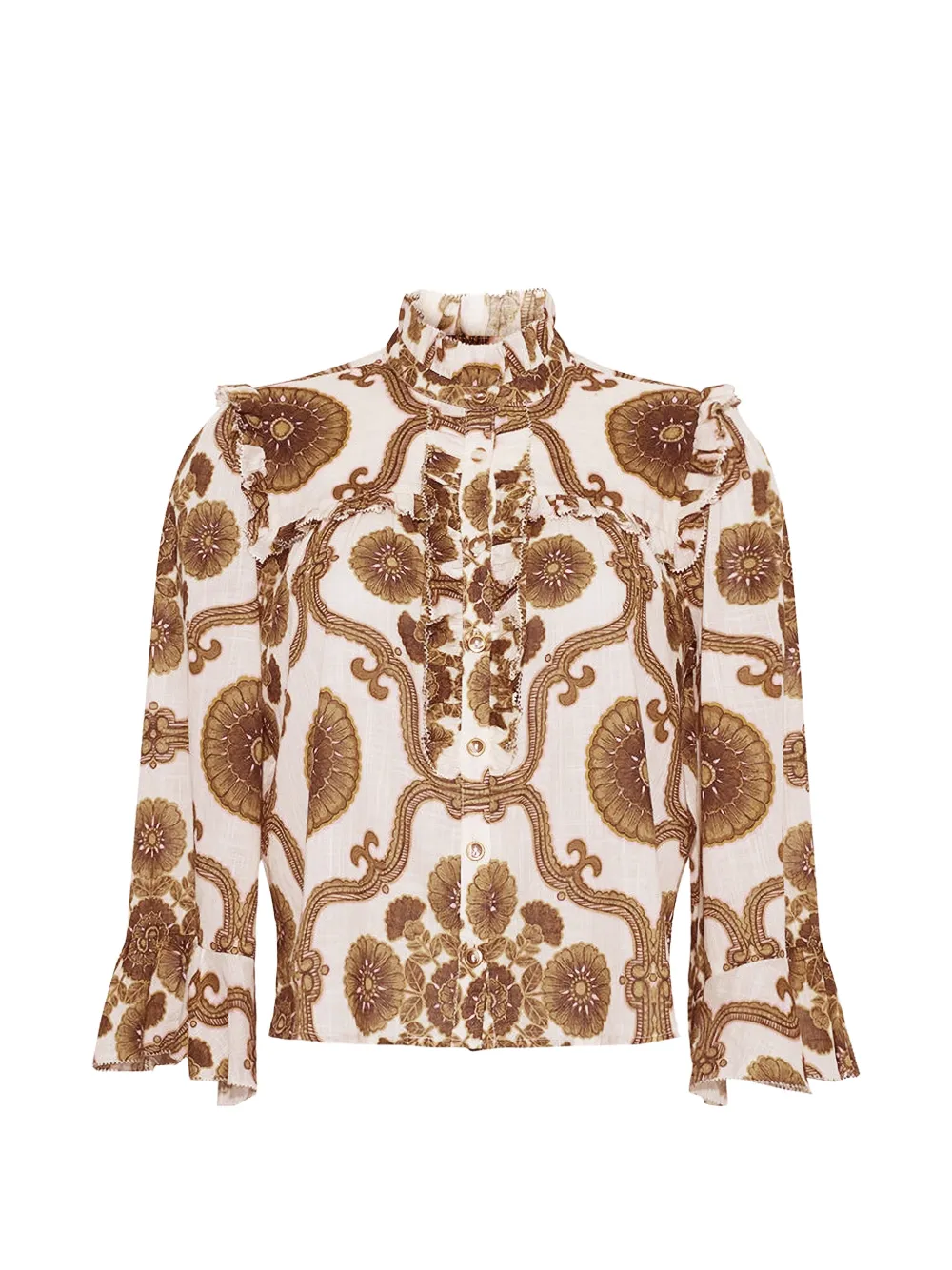 Cara Cara ruffle-trimmed floral-print top - Bianco