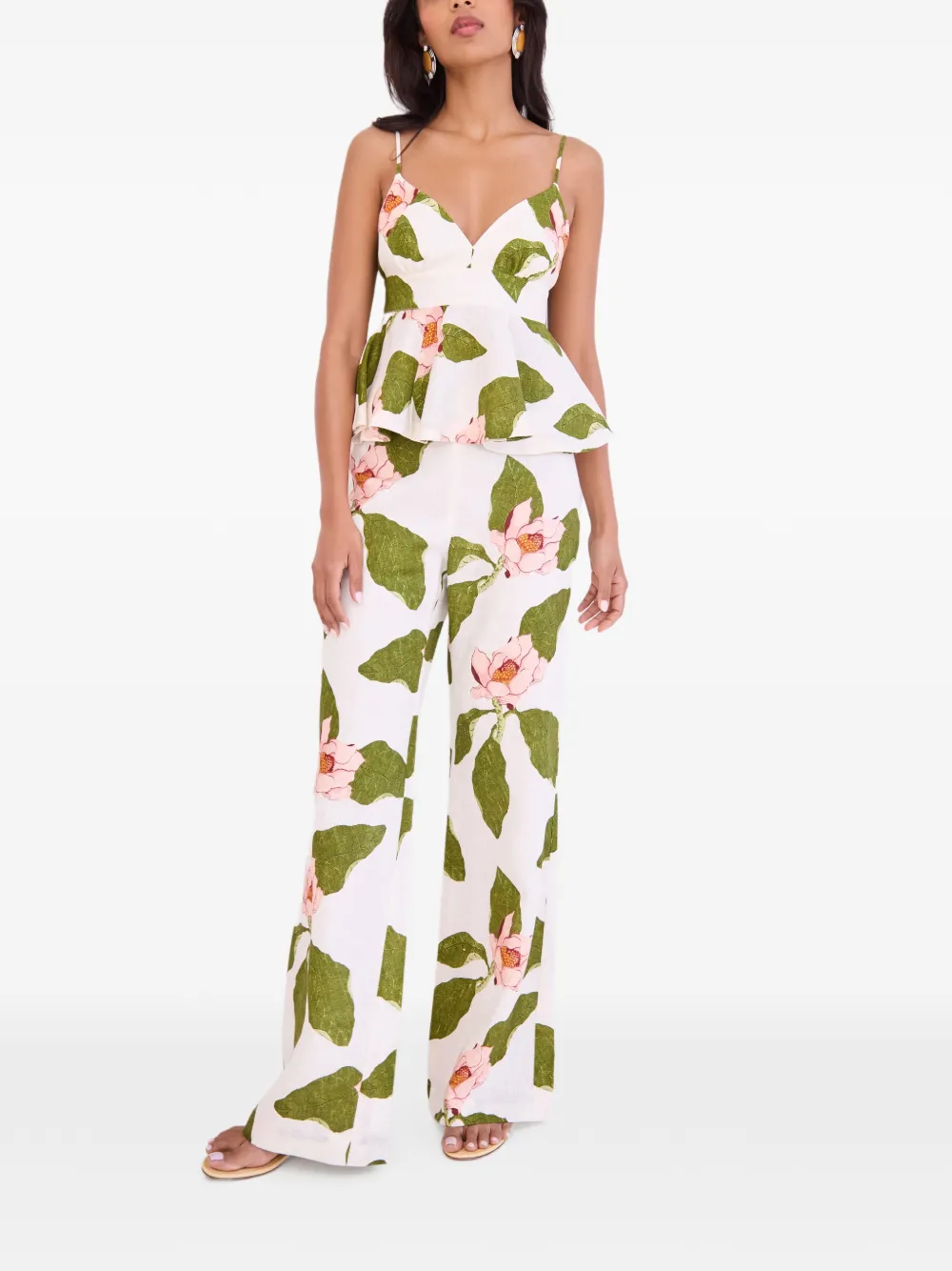 Cara Sunflower broek met bloemenprint Wit