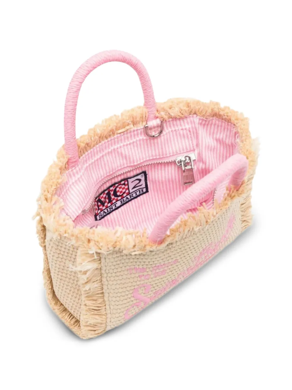 MC2 Saint Barth Kids Shopper met borduurwerk en franje Beige