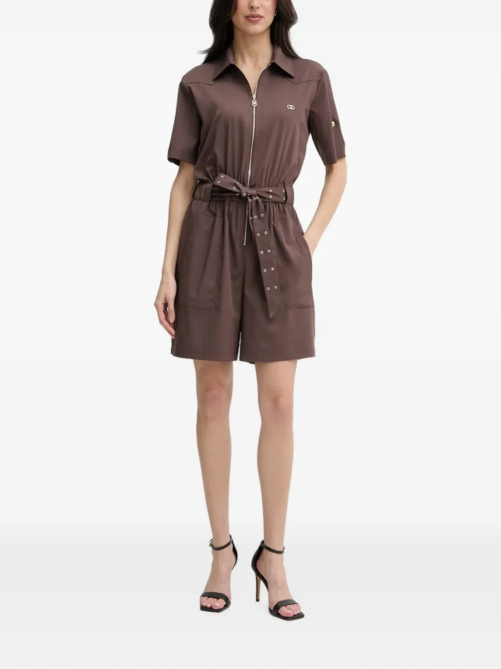 Liu •jo Belted Zip-up Playsuit In Brown