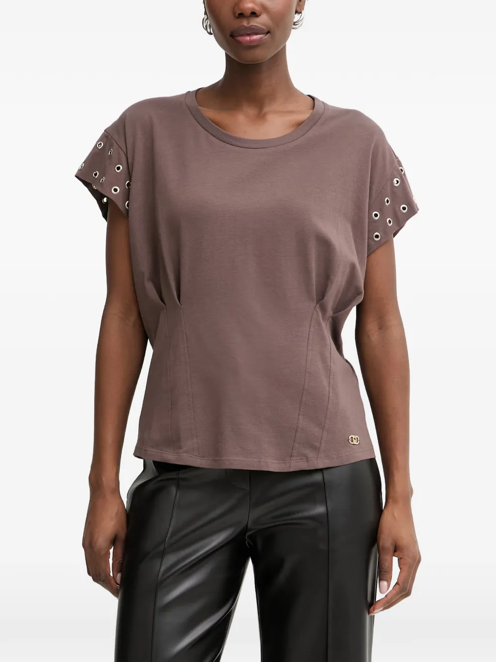 LIU JO eyelet-embellished pleated T-shirt - Braun