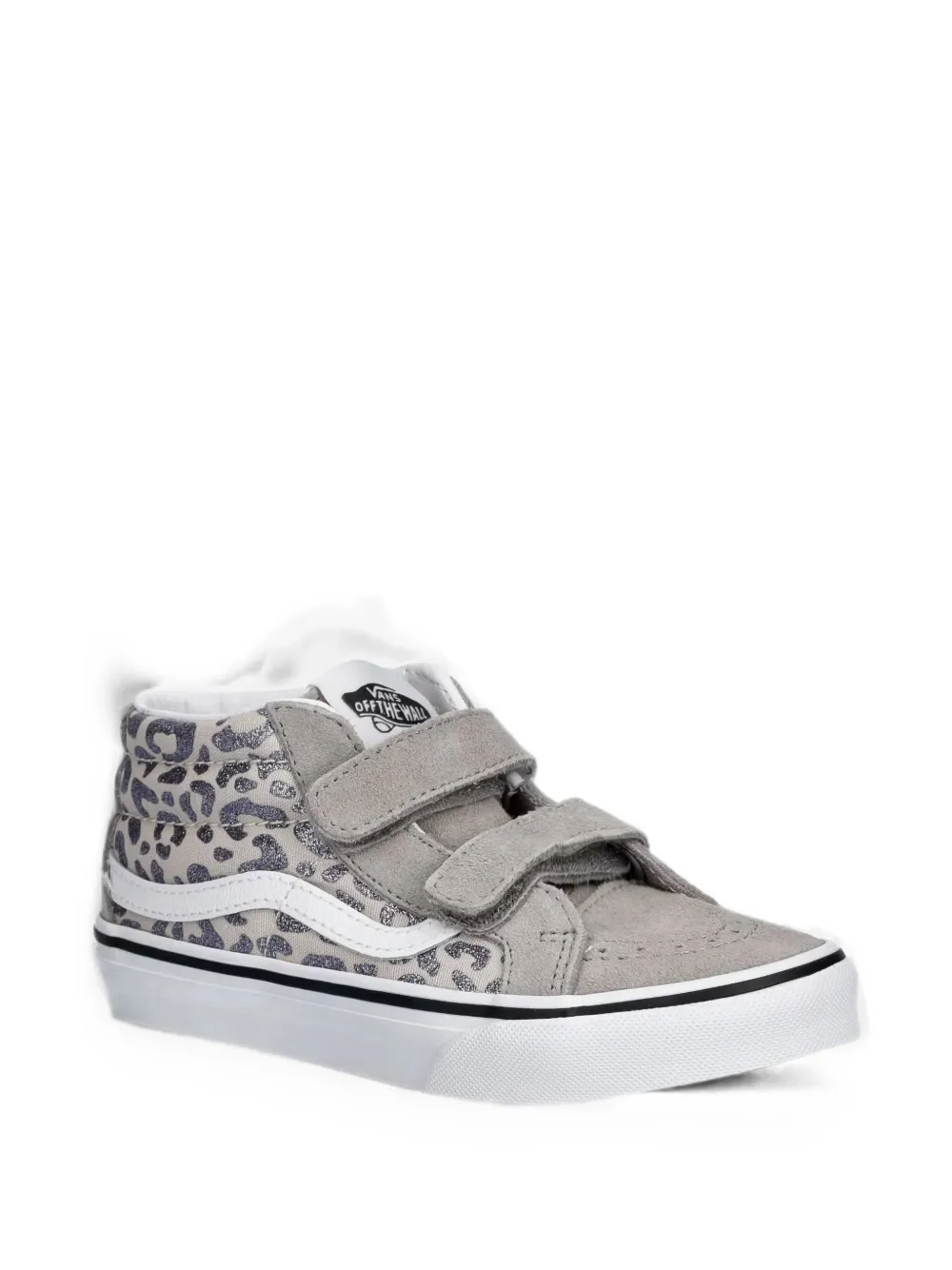 Vans Kids' Sk8-mid Leopard-print Touch-strap Sneakers In グレー