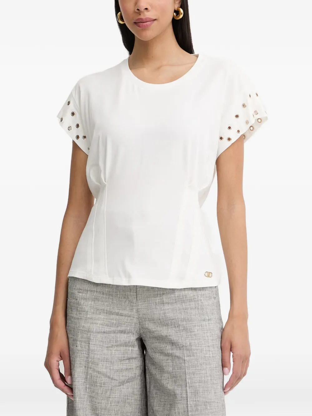 LIU JO eyelet-embellished pleated T-shirt - Weiß
