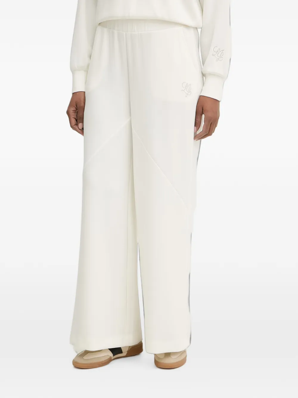 LIU JO logo-patch wide-leg track pants - Bianco