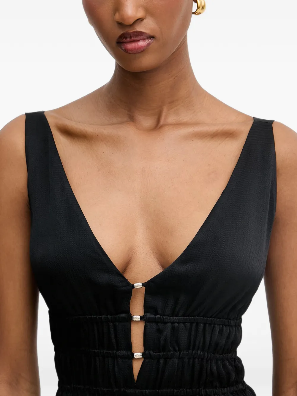 LIU JO Maxi-jurk met V-hals en gesmockte taille Zwart