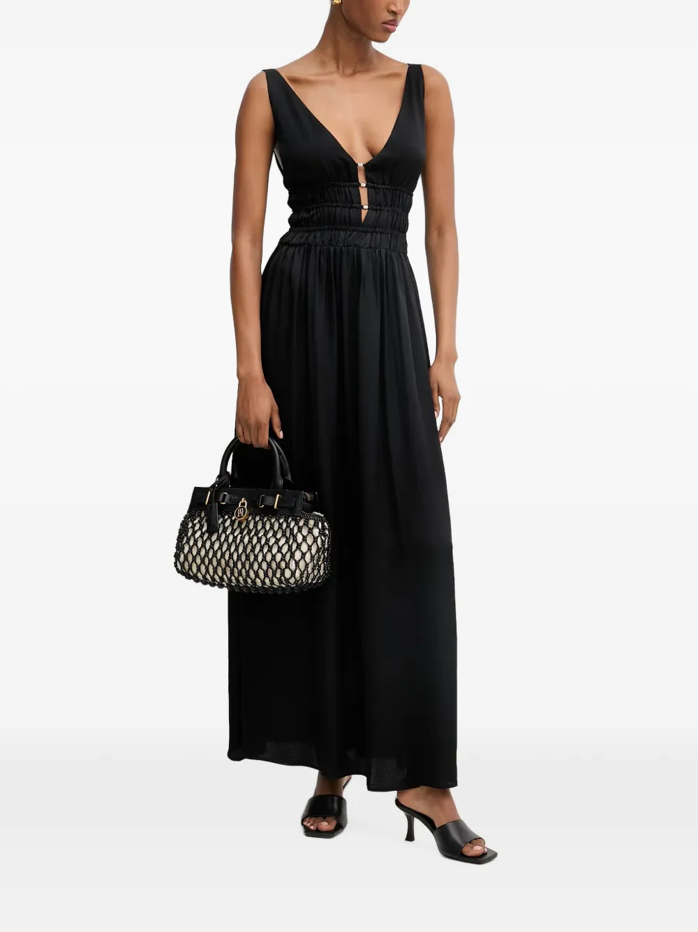 LIU JO Maxi-jurk met V-hals en gesmockte taille Zwart