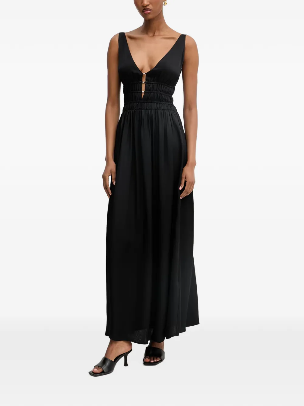 LIU JO Maxi-jurk met V-hals en gesmockte taille Zwart