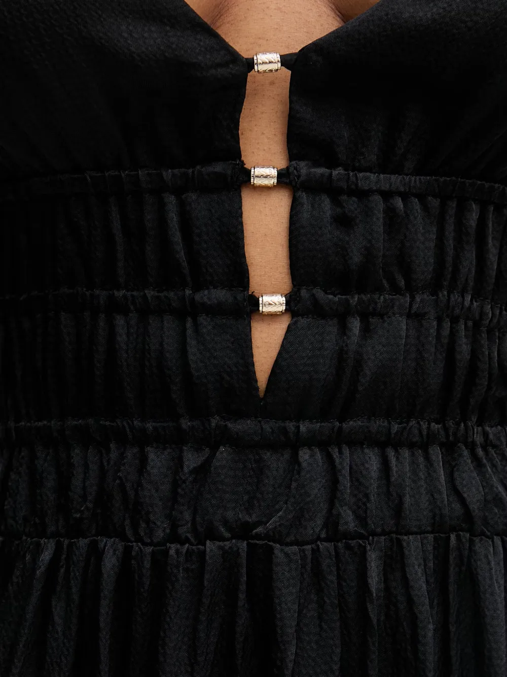 LIU JO Maxi-jurk met V-hals en gesmockte taille Zwart