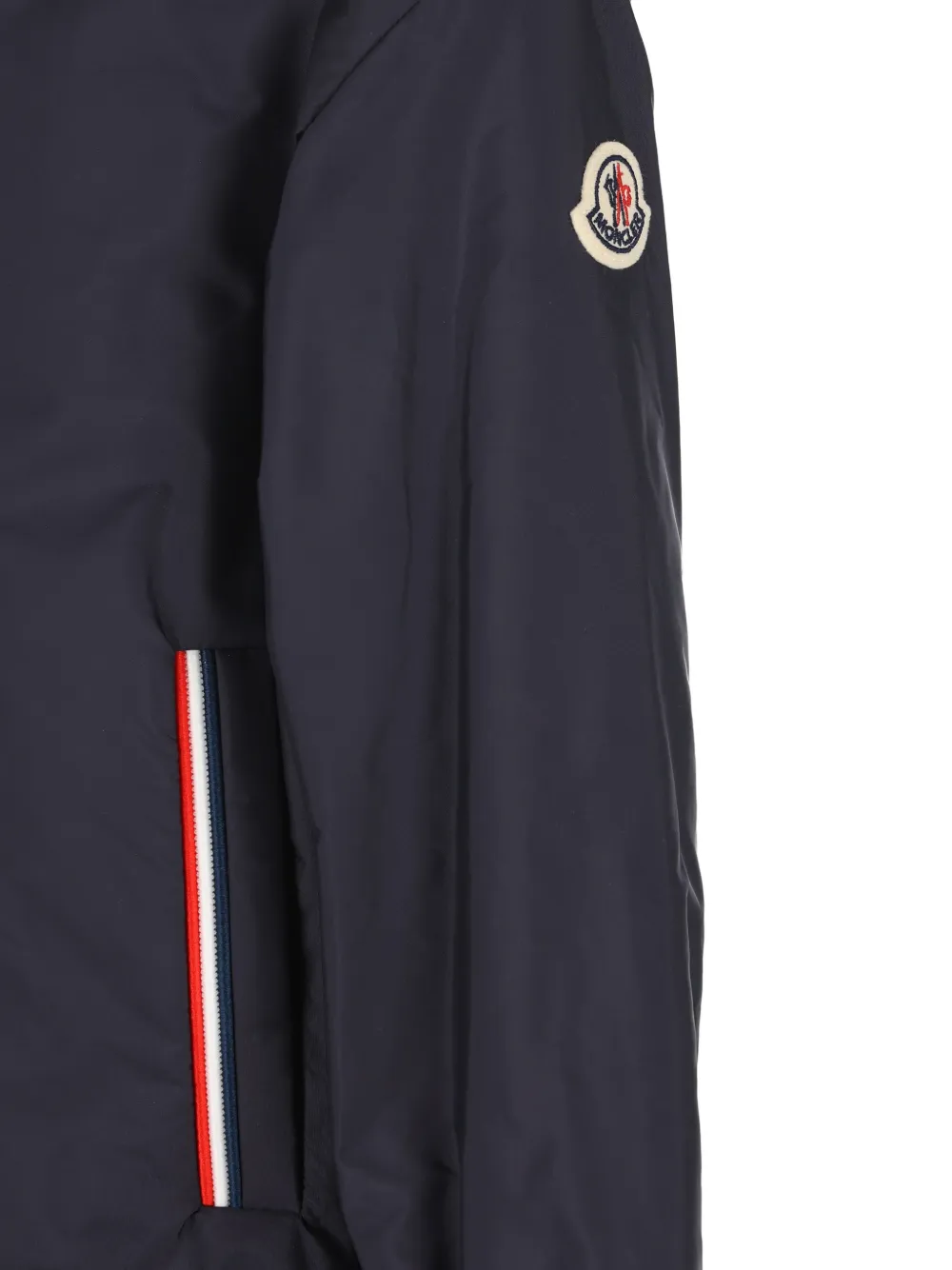 Moncler Enfant Jack met gestreepte afwerking en capuchon Blauw