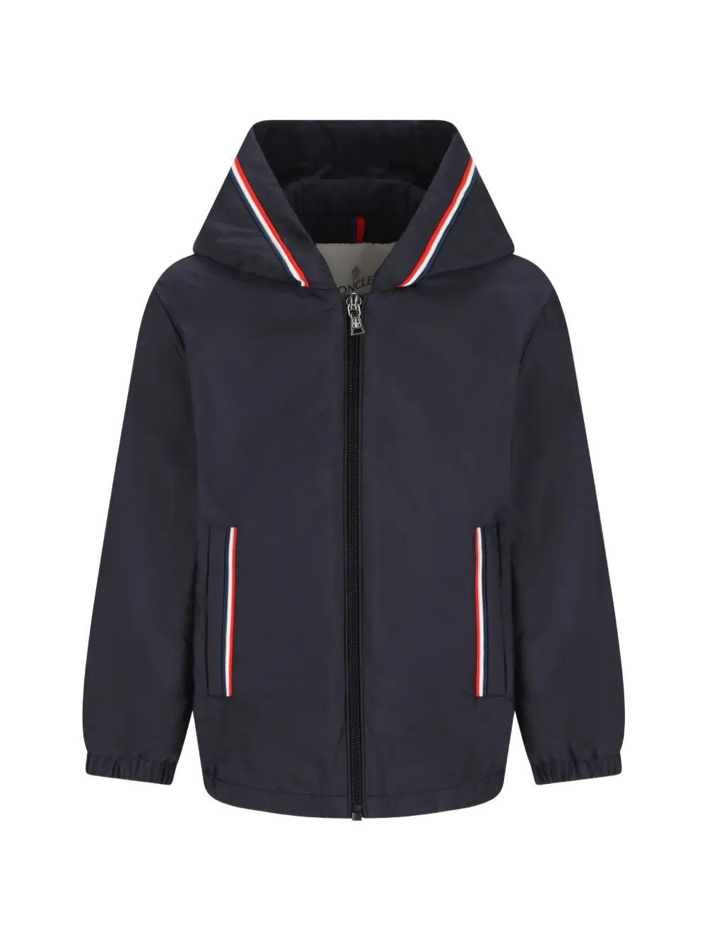 Moncler Enfant Jack met gestreepte afwerking en capuchon Blauw
