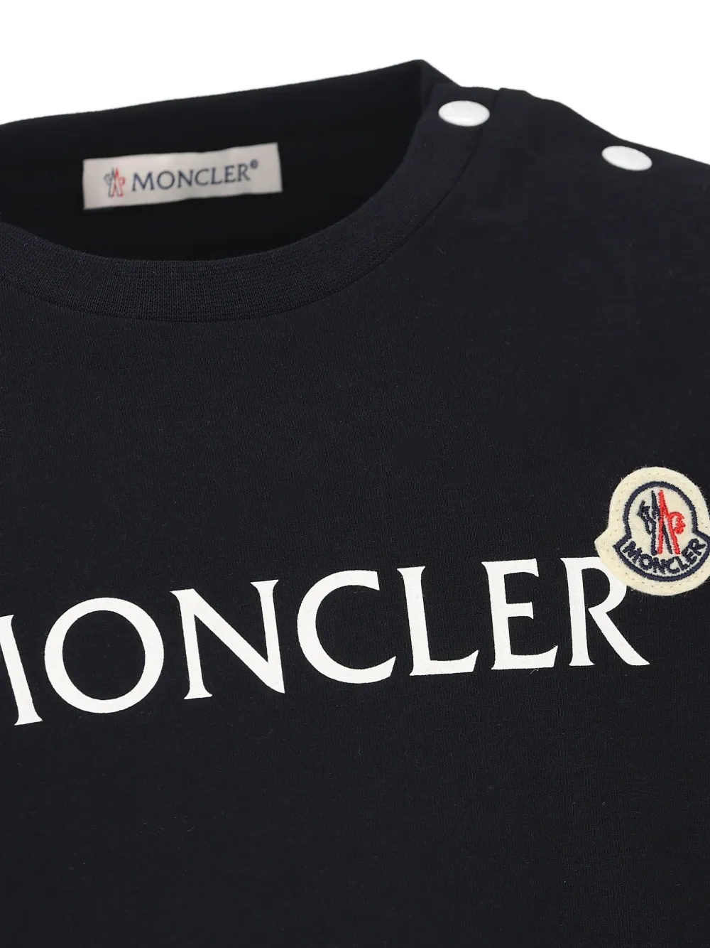 Moncler Enfant T-shirt met logoprint en knoop op de schouders Blauw