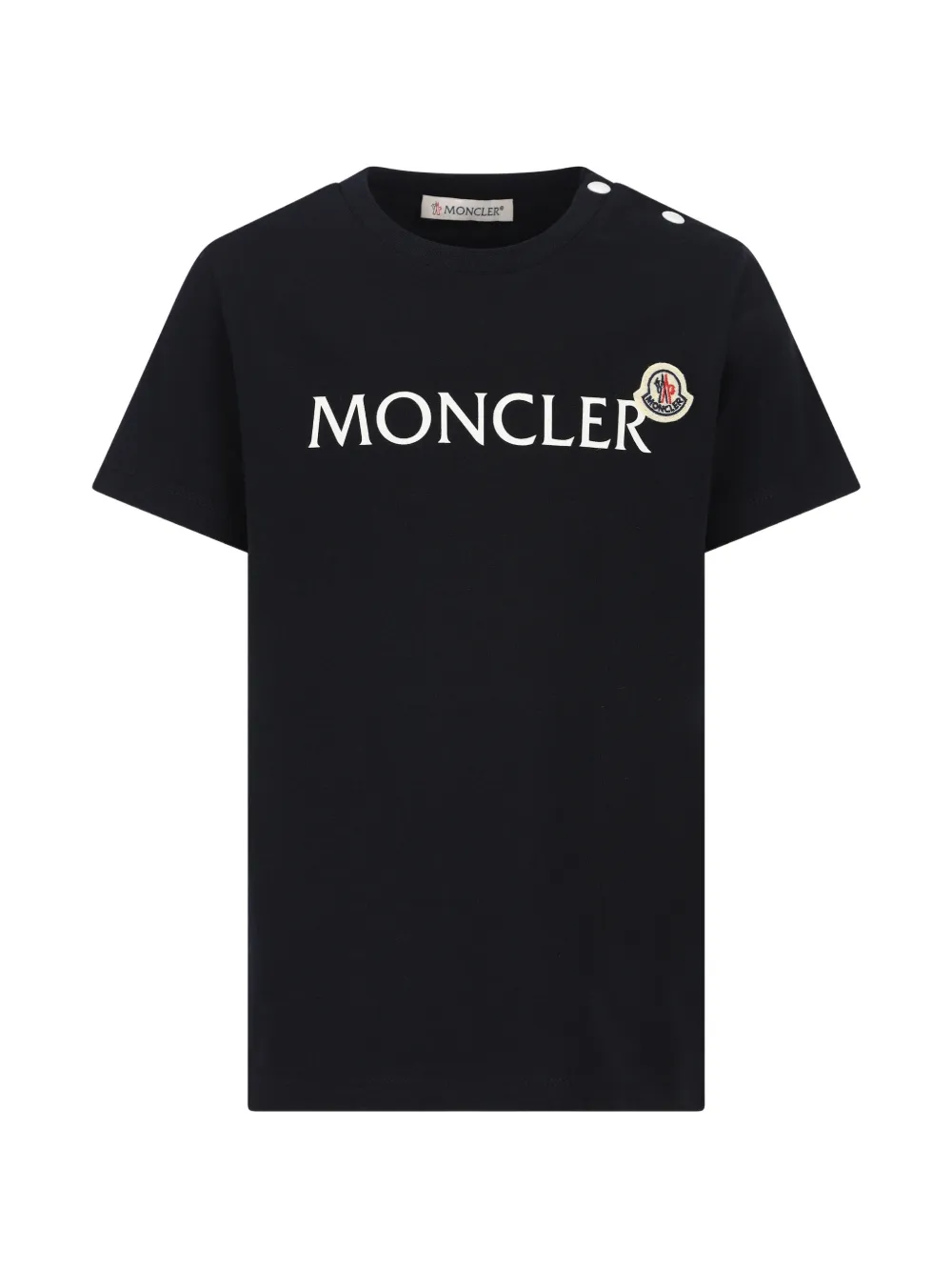 Moncler Enfant T-shirt met logoprint en knoop op de schouders Blauw
