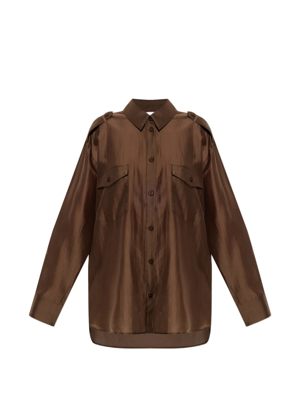 Gestuz Siora Epaulette-detail Chest-pocket Shirt In Brown