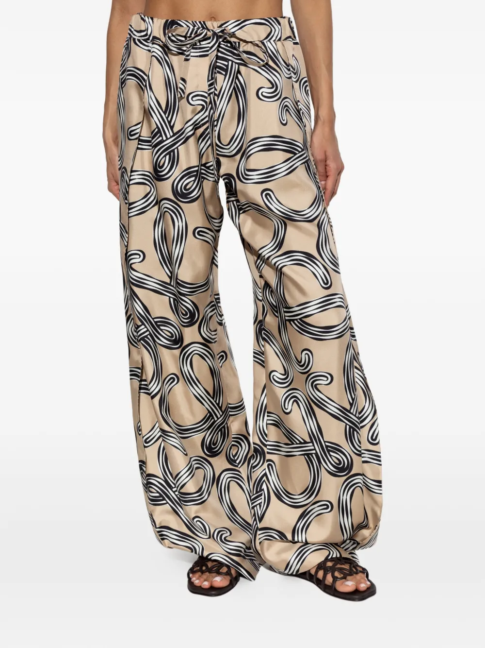 LOEWE Broek met Anagram-print van zijde-satijn Beige