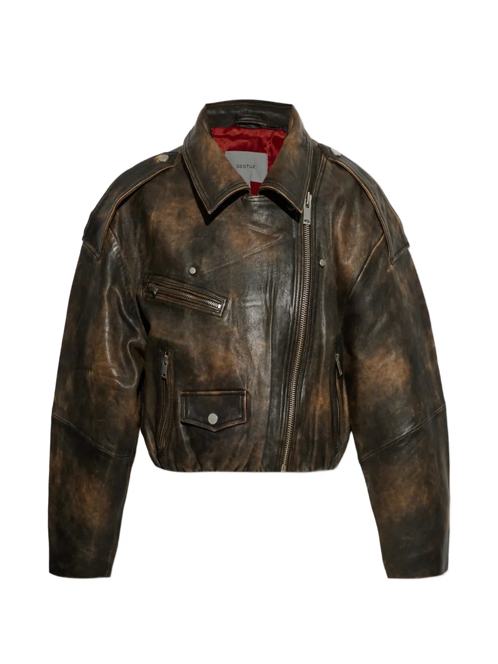 Gestuz Diana asymmetric-zip leather jacket - Braun