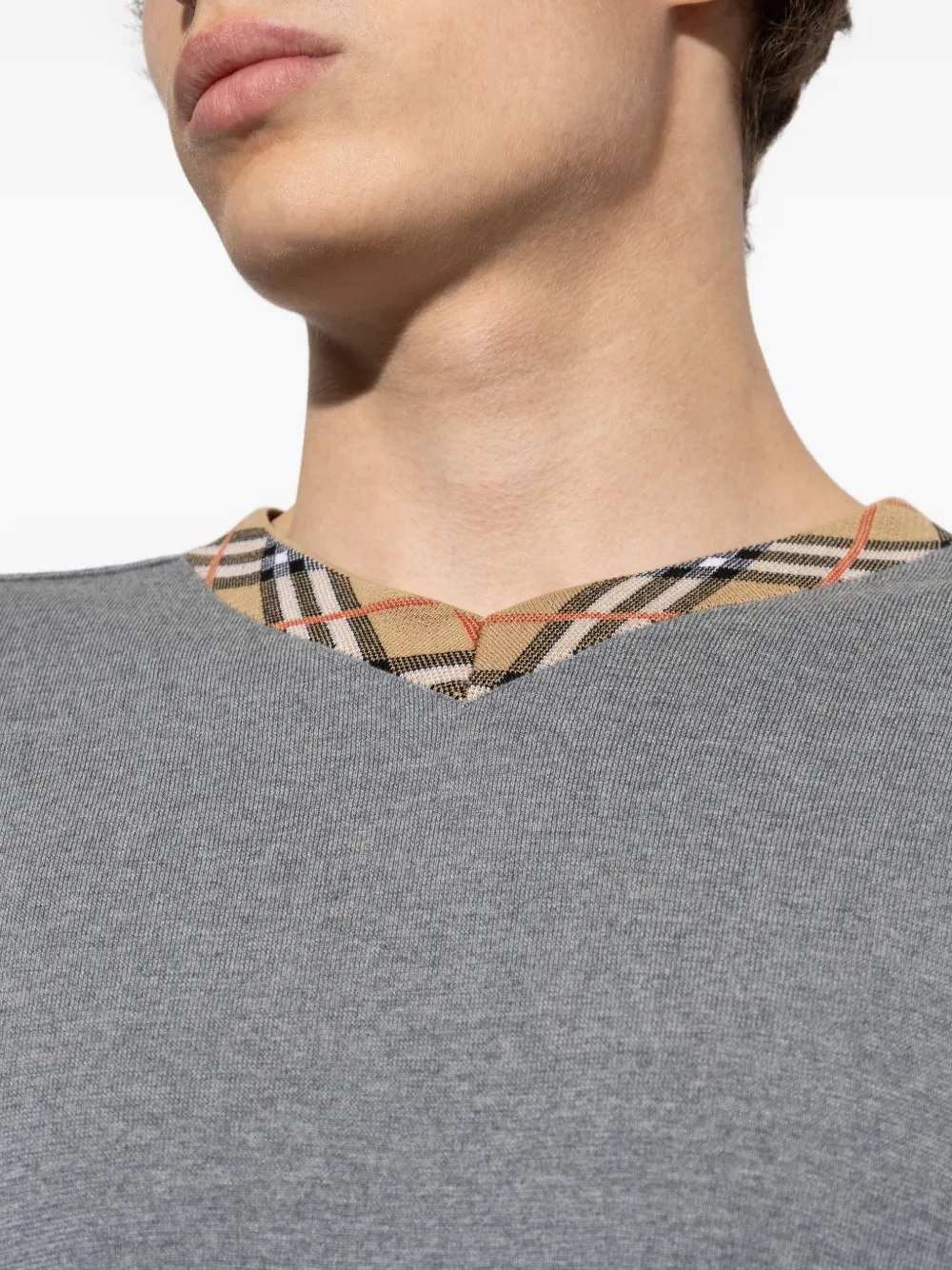Burberry Maxim trui met geruite afwerking en V-hals Grijs