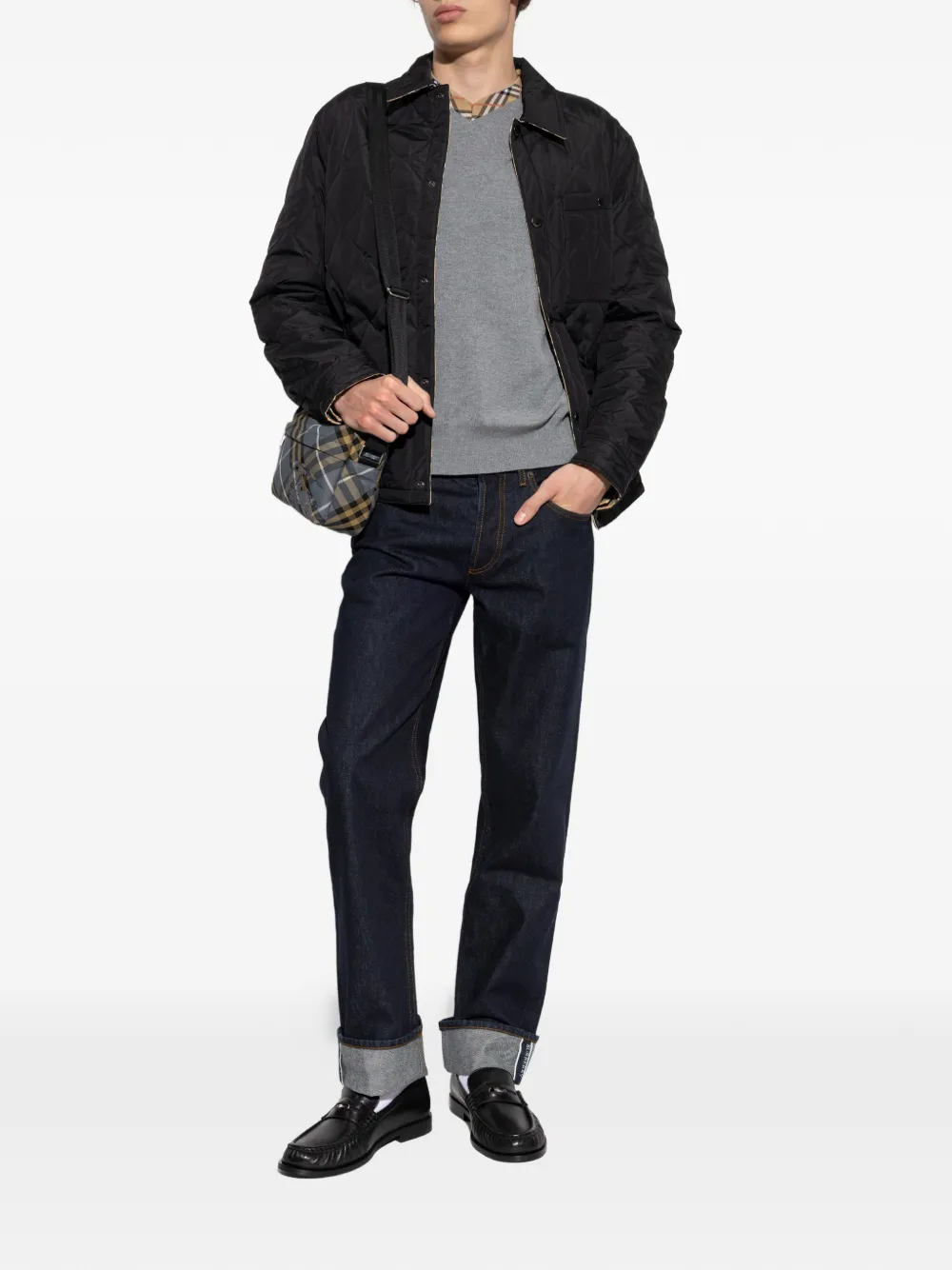 Burberry Maxim trui met geruite afwerking en V-hals Grijs