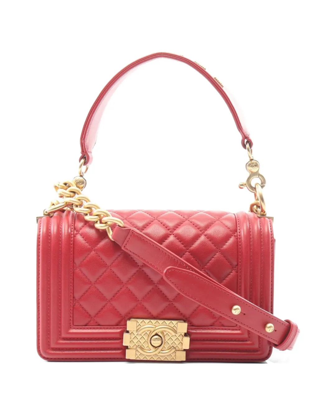 CHANEL Pre-Owned 2020-2021 small Boy Chanel quilted shoulder bag - Rosso
