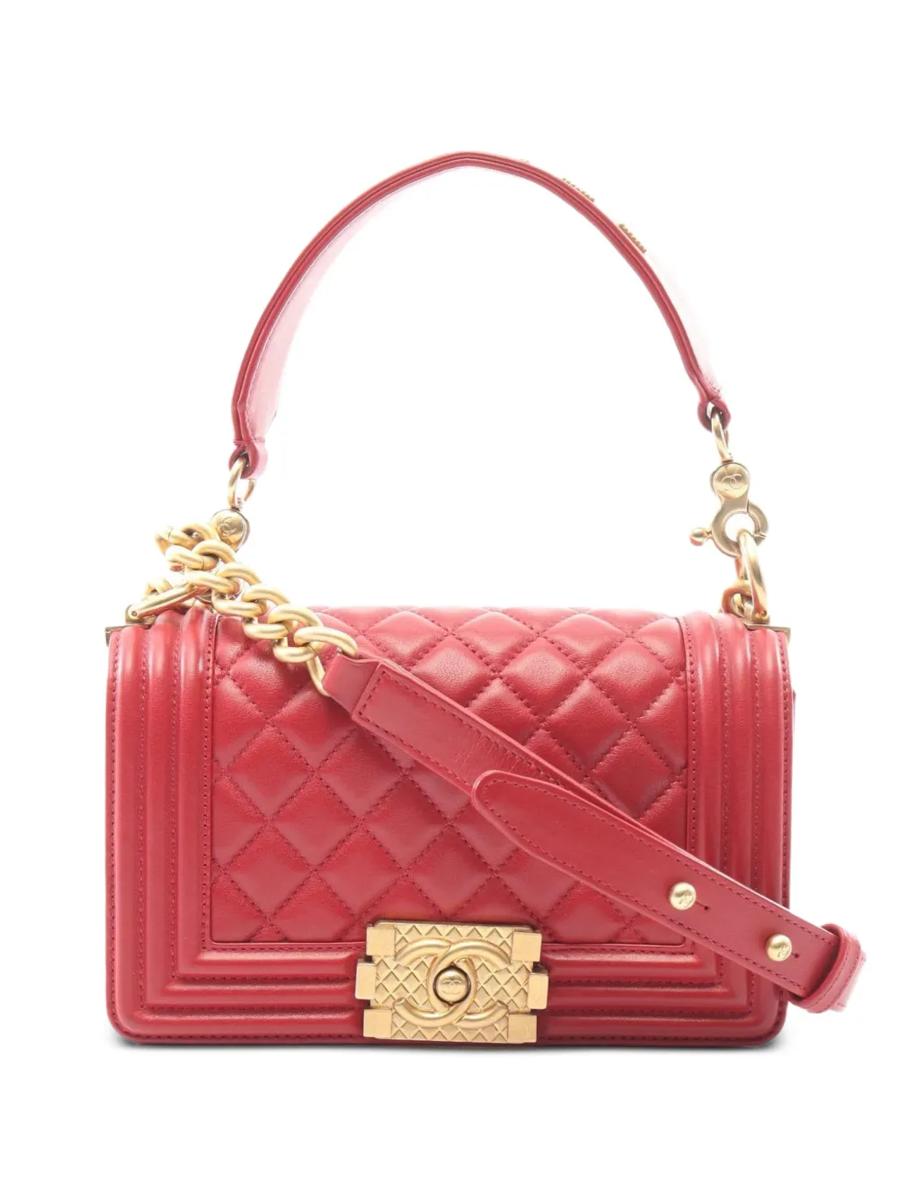 CHANEL Pre-Owned 2020-2021 small Boy Chanel quilted shoulder bag - Rosso
