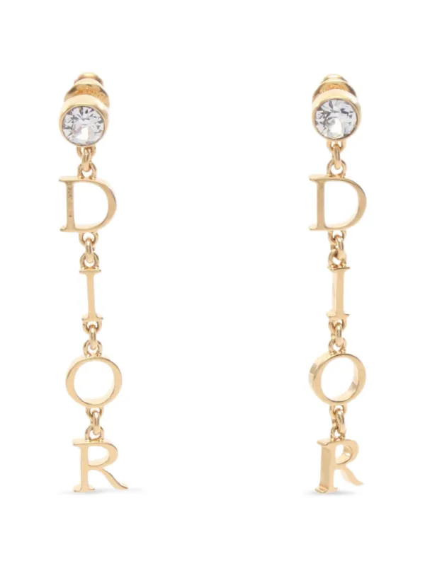 Dior Pre-owned Logo-drop Earrings in Gold