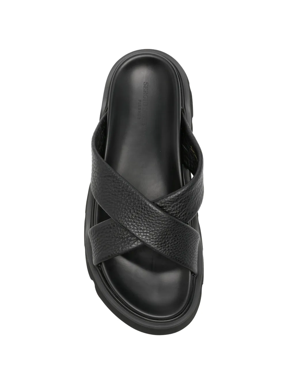 SERGIO MORETTI FIRENZE Leren slippers met gekruiste bandjes Zwart