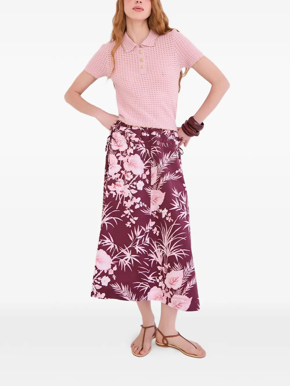 Cara Meret midi-jurk met bloemenprint Bruin