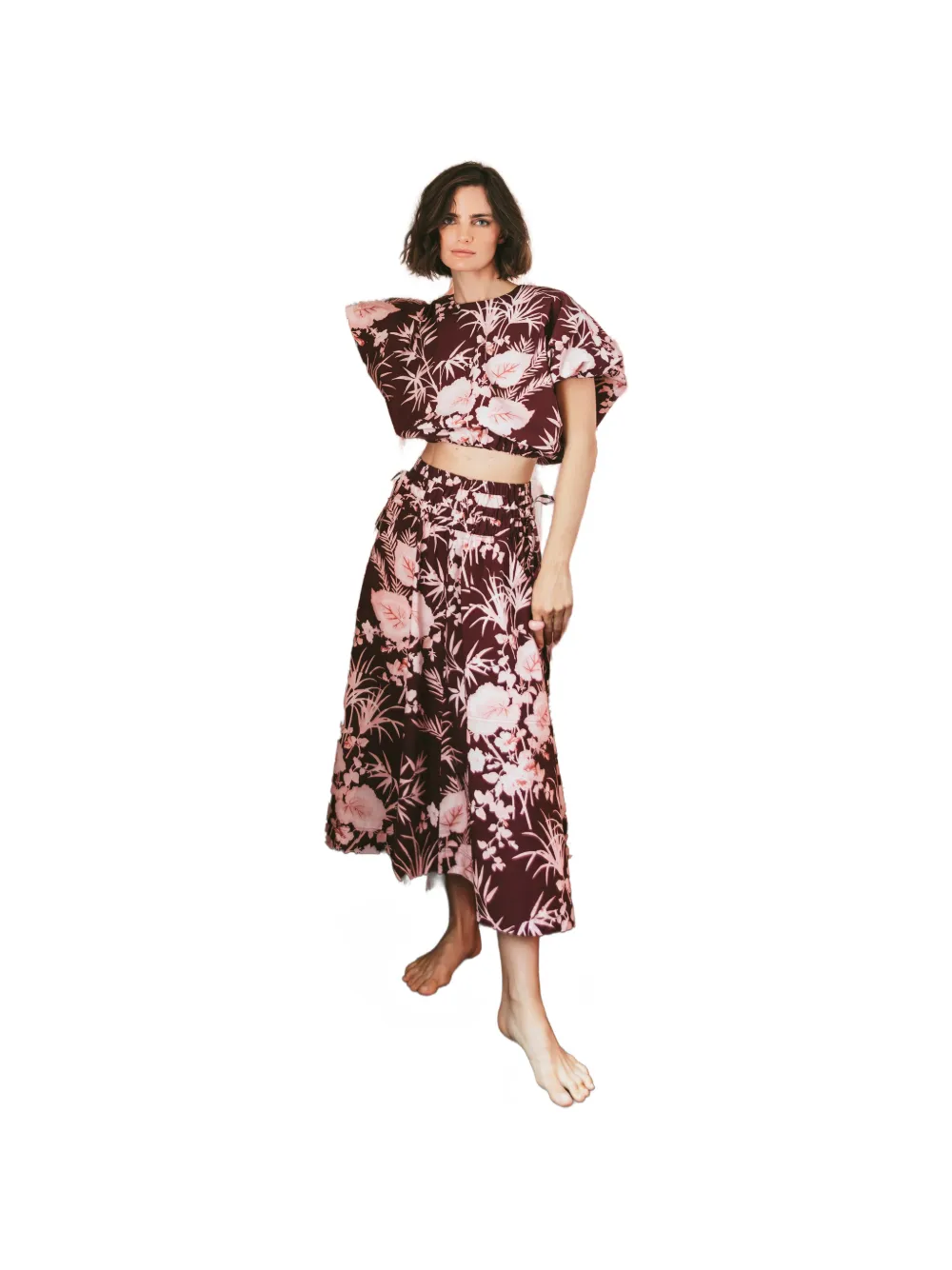 Cara Cara floral-print cropped top - Rosso