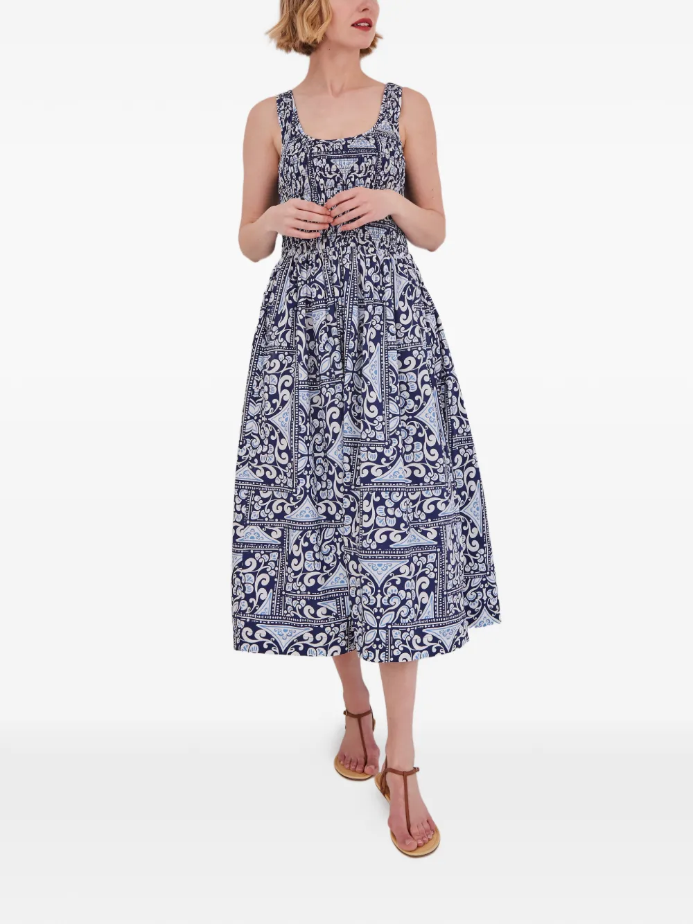 Cara Bergamo gesmockte midi-jurk met print Blauw