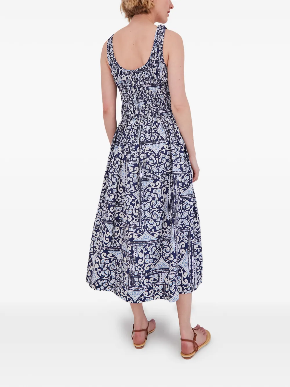 Cara Bergamo gesmockte midi-jurk met print Blauw