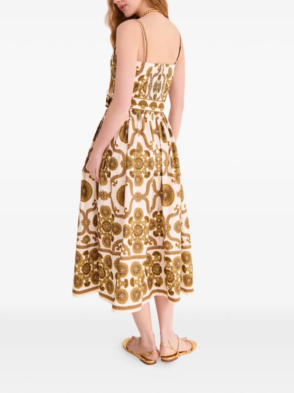 Cara Lee midi-jurk met ceintuur en bloemenprint Wit