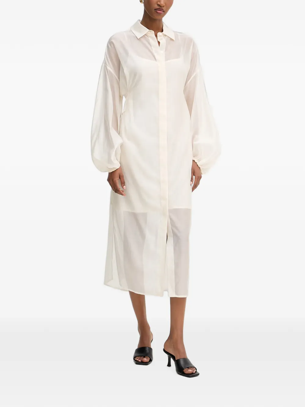 LIU JO sheer-finish balloon-sleeve midi dress - Nude
