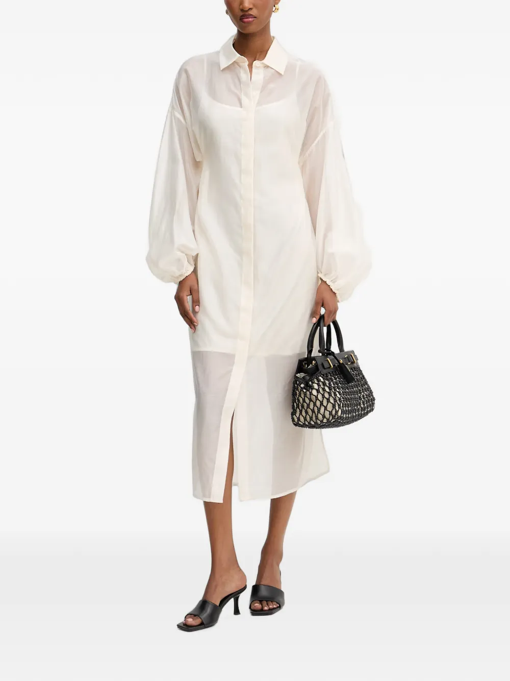 LIU JO Midi-jurk met ballonmouwen en doorzichtige afwerking Beige