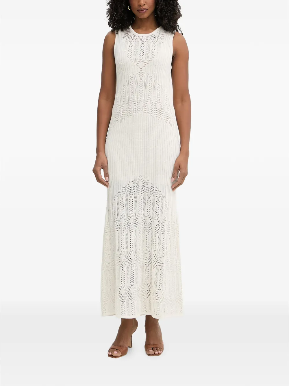 LIU JO pointelle-knit ribbed maxi dress - Toni neutri