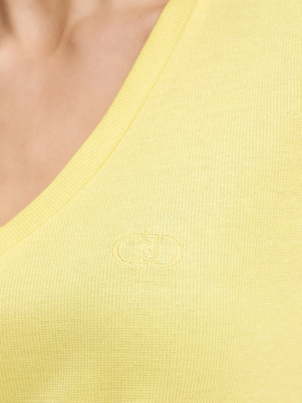 LIU JO T-shirt met geborduurd logo en V-hals Geel