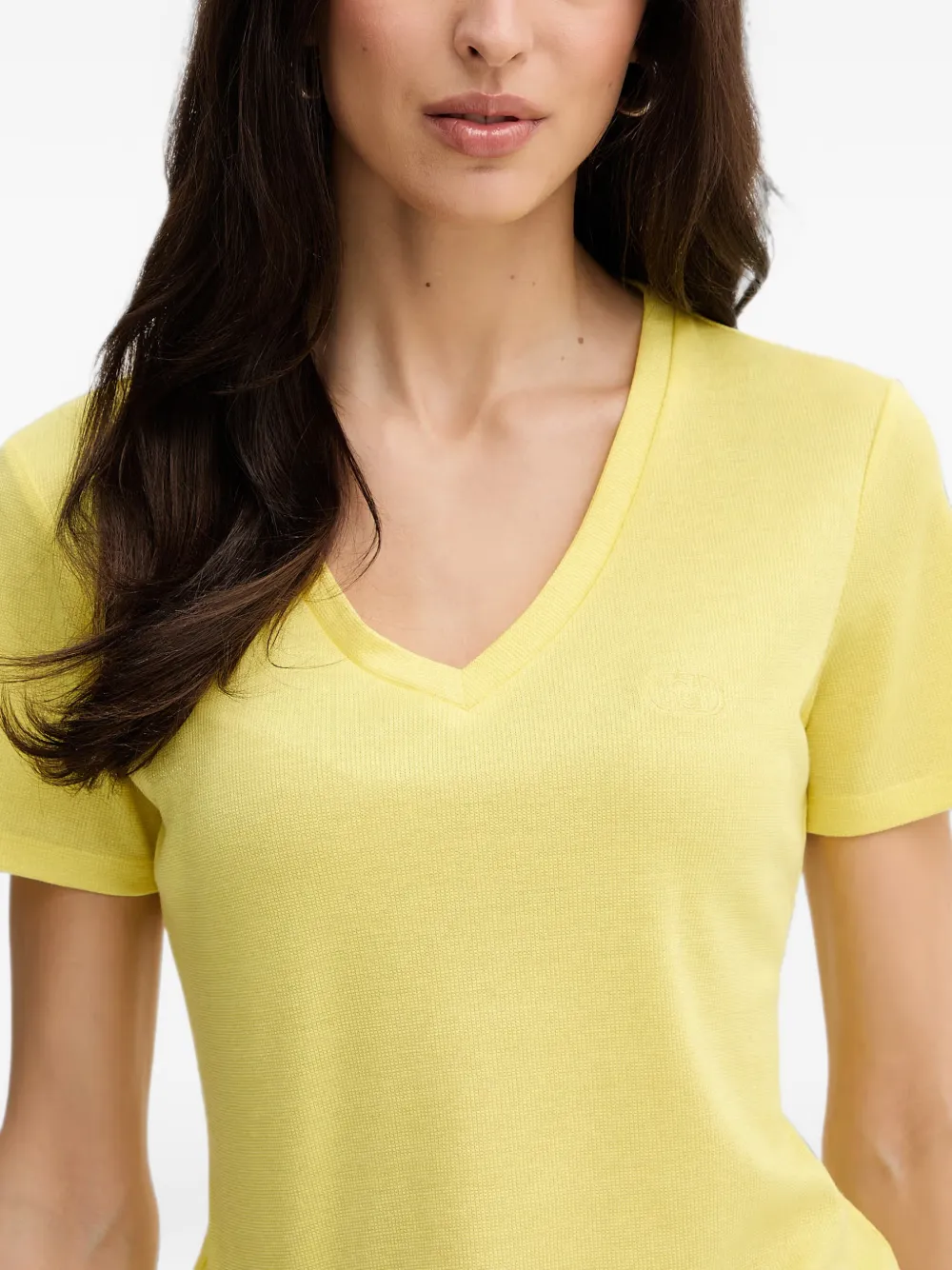 LIU JO T-shirt met geborduurd logo en V-hals Geel