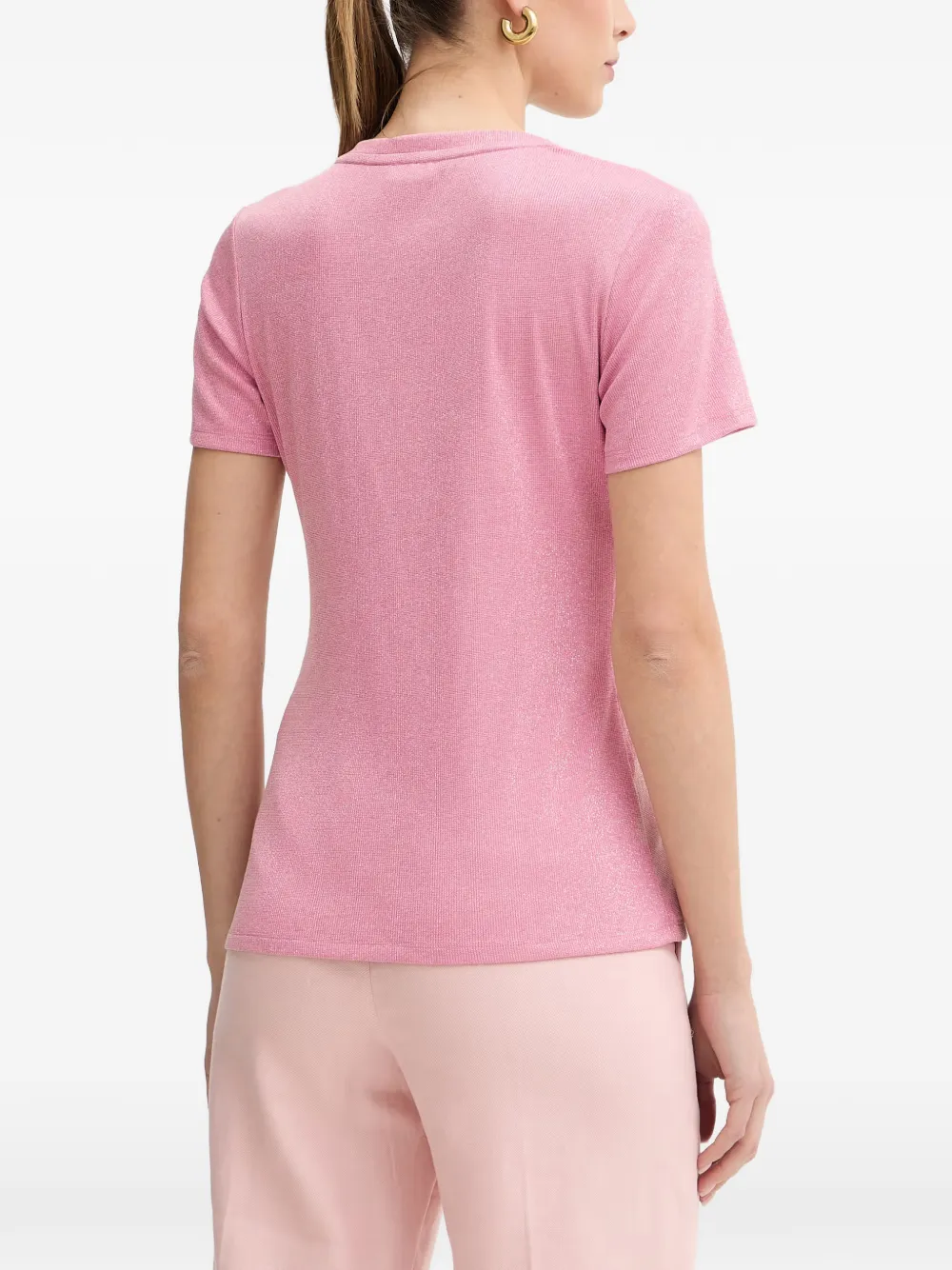 LIU JO T-shirt met metallic-effect en geborduurd logo Roze