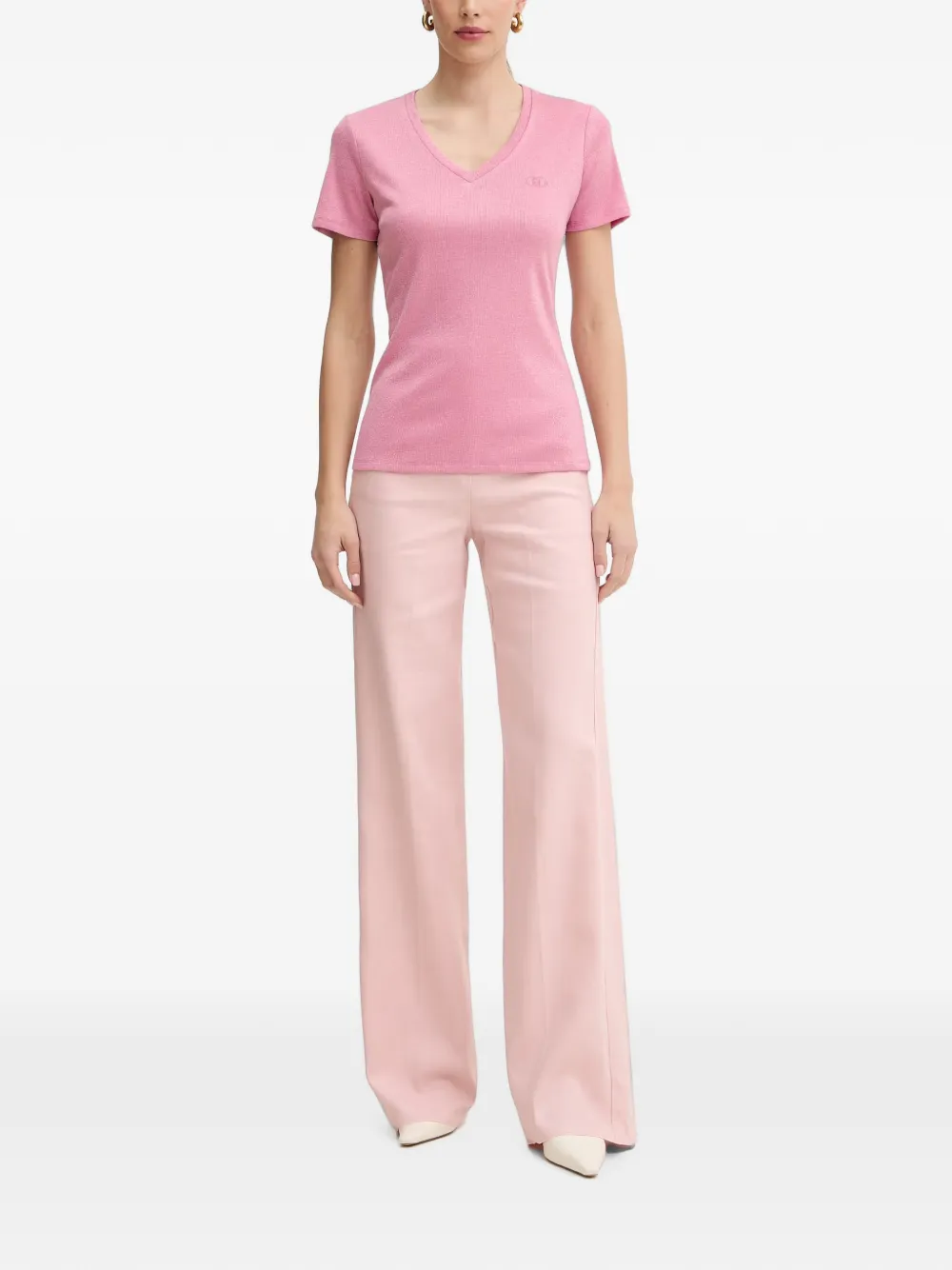 LIU JO T-shirt met metallic-effect en geborduurd logo Roze