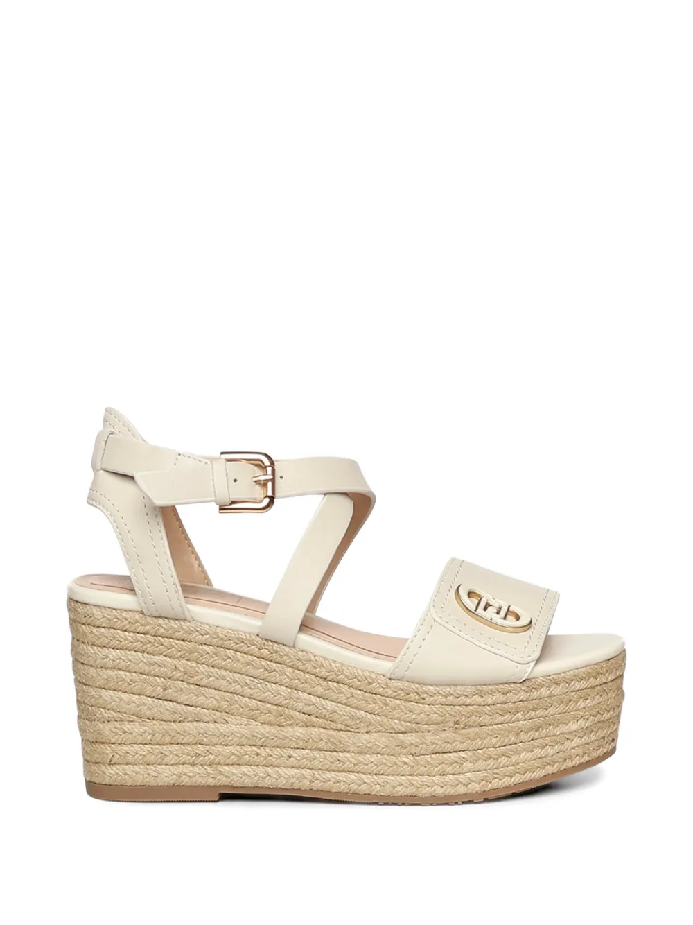 LIU JO Zeppe Bali raffia-wedge leather heeled espadrilles - White