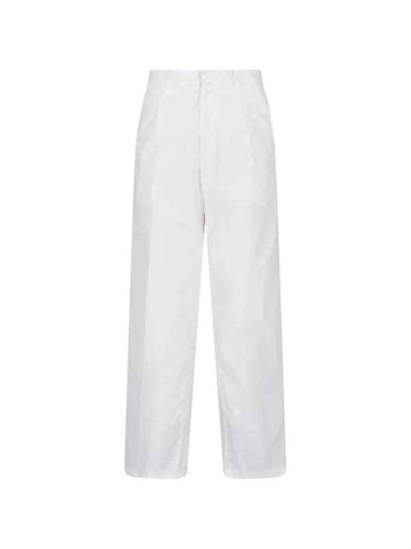 Auralee Pleated Straight-leg Trousers in White