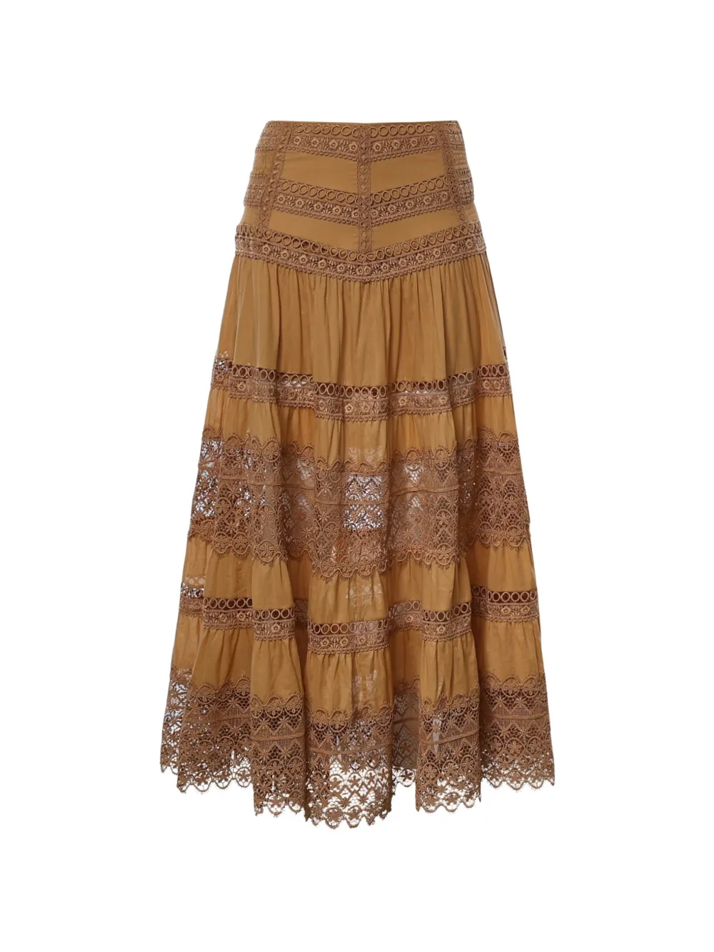 Charo Ruiz Ibiza Serza lace-trim tiered skirt - Braun